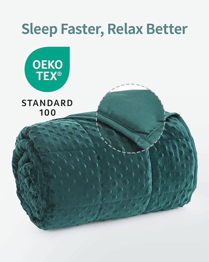 Mr. Sandman Weighted Blanket for Adults, Soft Cooling Heavy Minky Blanket for Sleep, Washable Throw Blanket with Glass Beads, 48 x 72in, 15 lbs, Dark Green