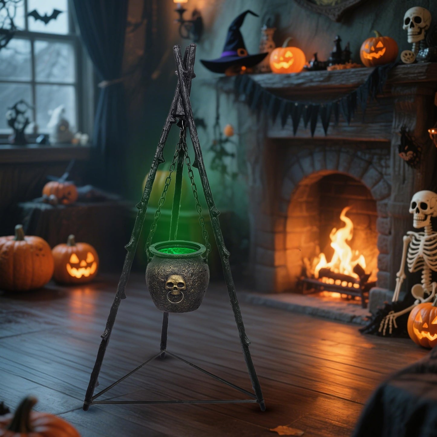 DR.DUDU Halloween Decorations Outdoor - 4.6FT Large Witches Cauldron with Tripod & Green LED Lights, Hocus Pocus Scary Outside Decor for Yard, Porch, Party, Haunted House Props & Candy Bowl