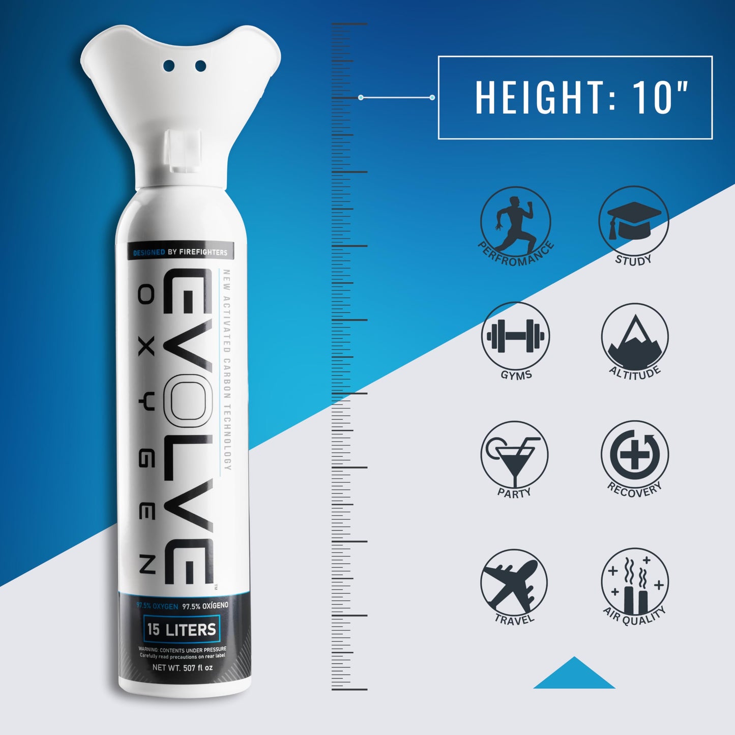 EVOLVE 15-Liter Pure Oxygen Canister with Breathing Cup | Portable Oxygen Can | Ideal for Home Use and Outdoor Activities | Designed by Firefighters | Made in The USA | Pack of 1