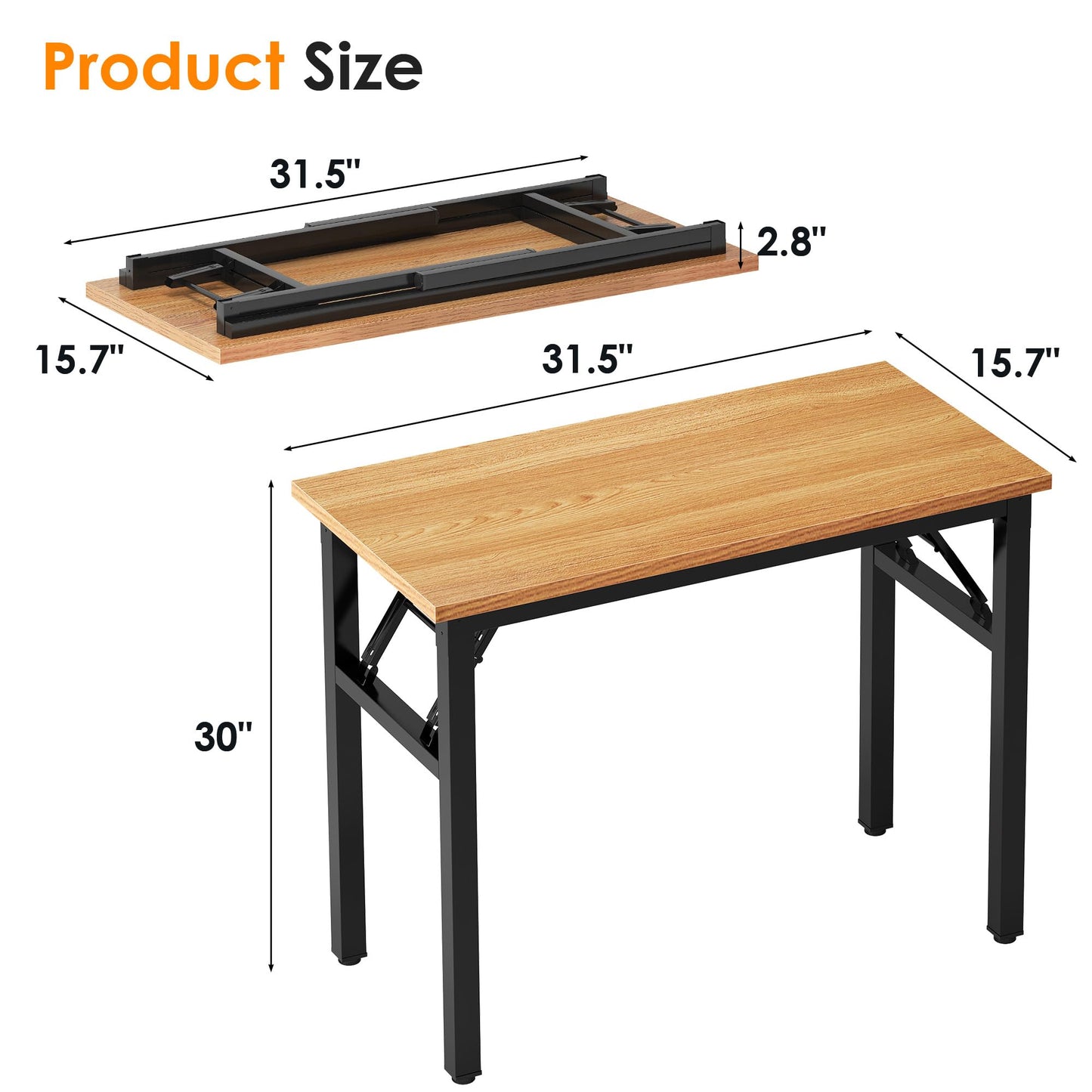 Need Folding Computer Desk - 31.5 Inch Foldable Office Writing Work Study Kids Student Teacher Home Bedroom Table for Small Space, Teak & Black