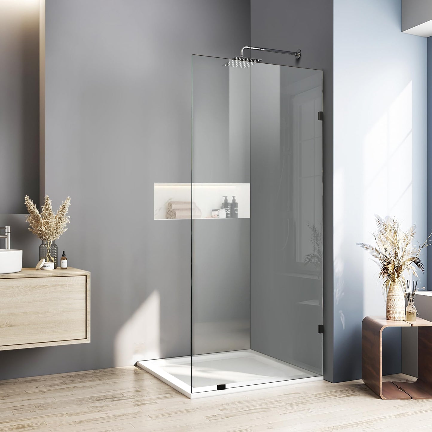 30.5" W x 78.75" H Shower Screen, Fixed Frameless Shower Glass Panel with 3/8"(10mm) SGCC Clear Tempered Glass, Single Shower Door for Bathroom (Matte Black, 30.5" W x 78.75" H)