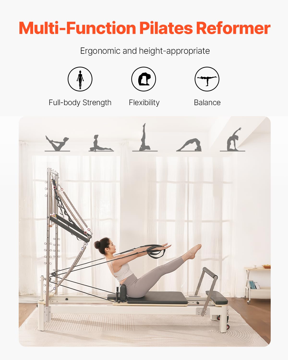 VEVOR Pilates Reformer, Pilates Machine for Home Gym Studio Use, Strength Training Workout Equipment with Dual Resistance, Reformer Box, and Jump Board, for Advanced Users and Beginners, Up to 400 LBS