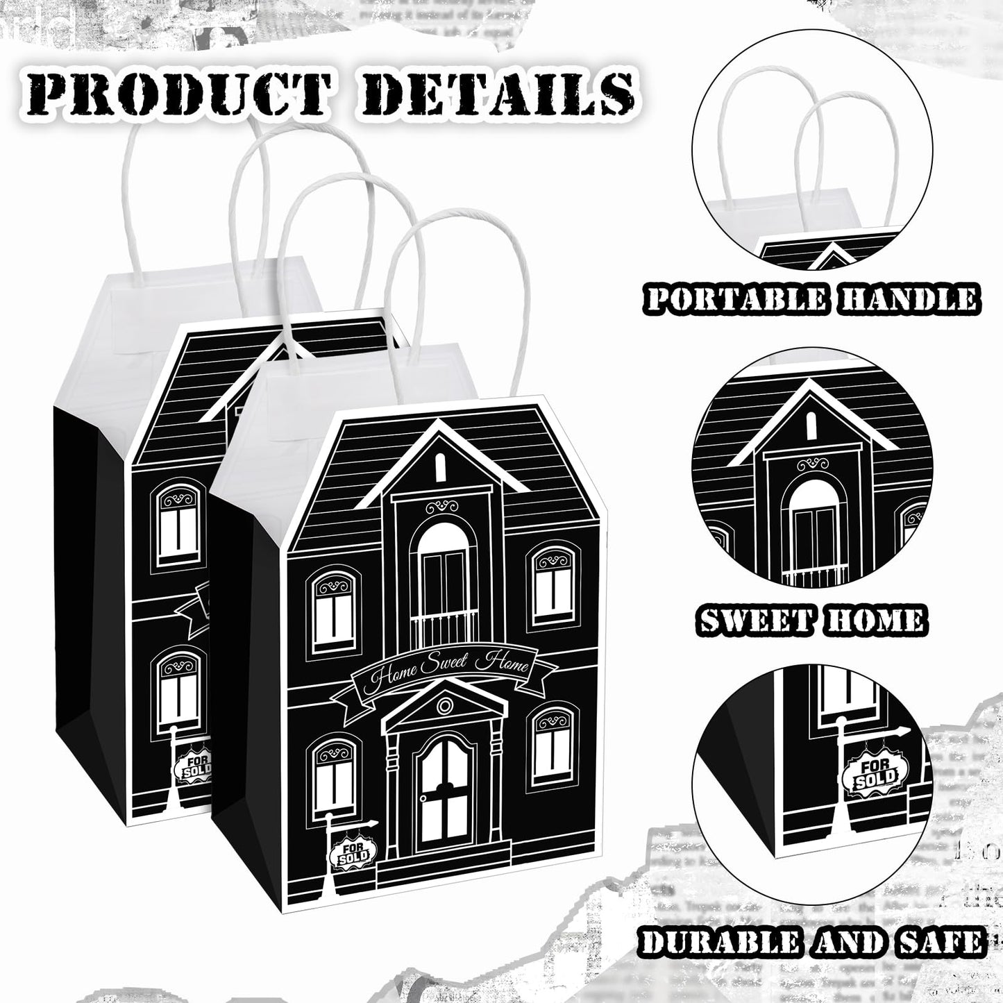 Colarr 50 Pcs House Shaped Gift Bag Real Estate Agent Supplies Real Estate Treat Bag with Handles Kraft for Home Party Gift Shopping Business New Home Buyers Agent Supplies(Black)