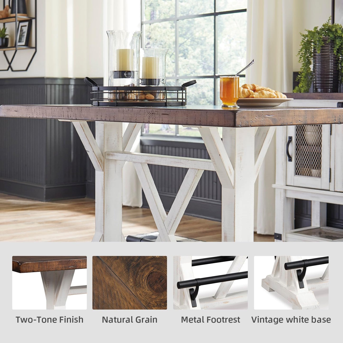 Signature Design by Ashley Valebeck Rustic Farmhouse 36" Counter Height Dining Table, Brown & White