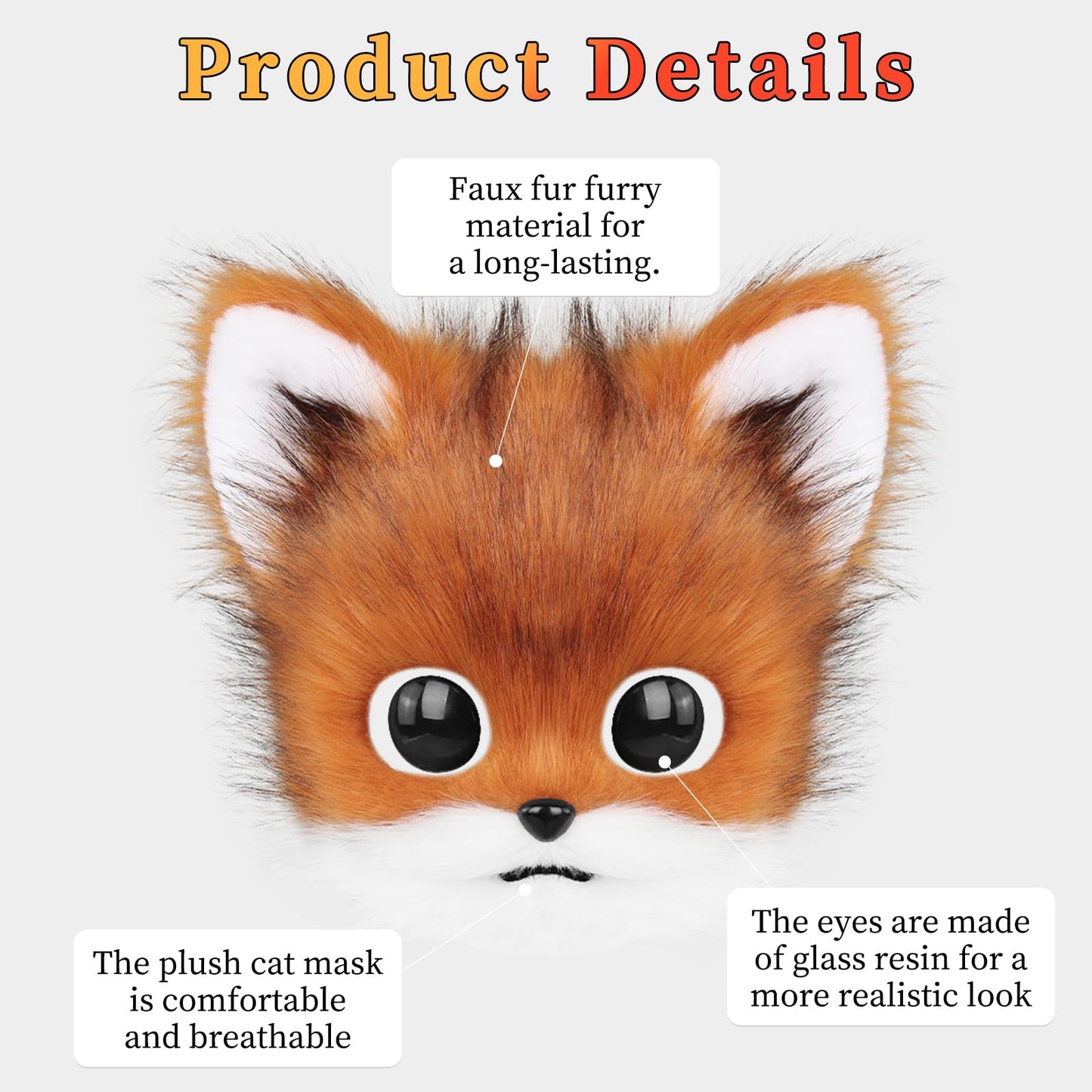 SMILETERNITY Faux Fur Furry Plush Cat Mask Paw Gloves Fox tail Set Costume Cosplay New Year Halloween