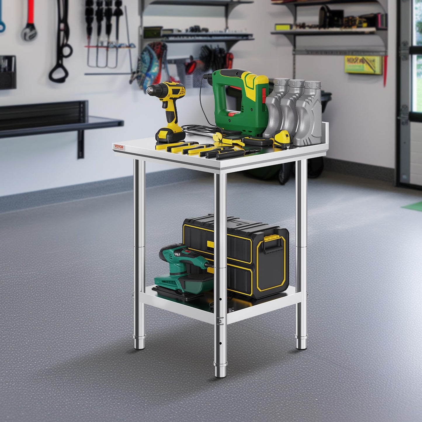 Mophorn Stainless Steel Table Work Table 24 x 24 x 34 Inch Commercial Food Prep Worktable Heavy Duty Prep Worktable Metal Work Table with Adjustable Feet for Restaurant, Home and Hotel