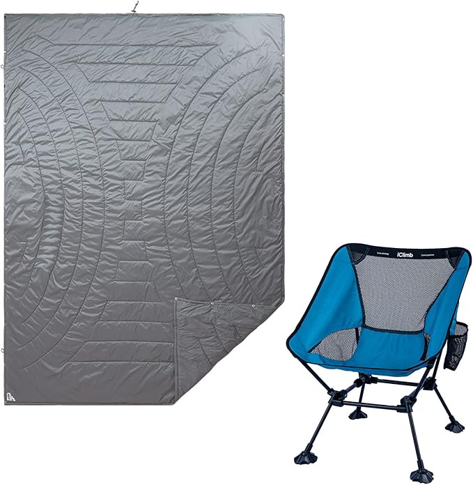 iClimb 1 3M Thinsulate Insulation Warm Blanket and 1 Anti-Sinking Large Feet Chair Bundle, Ultralight Compact for Single A...
