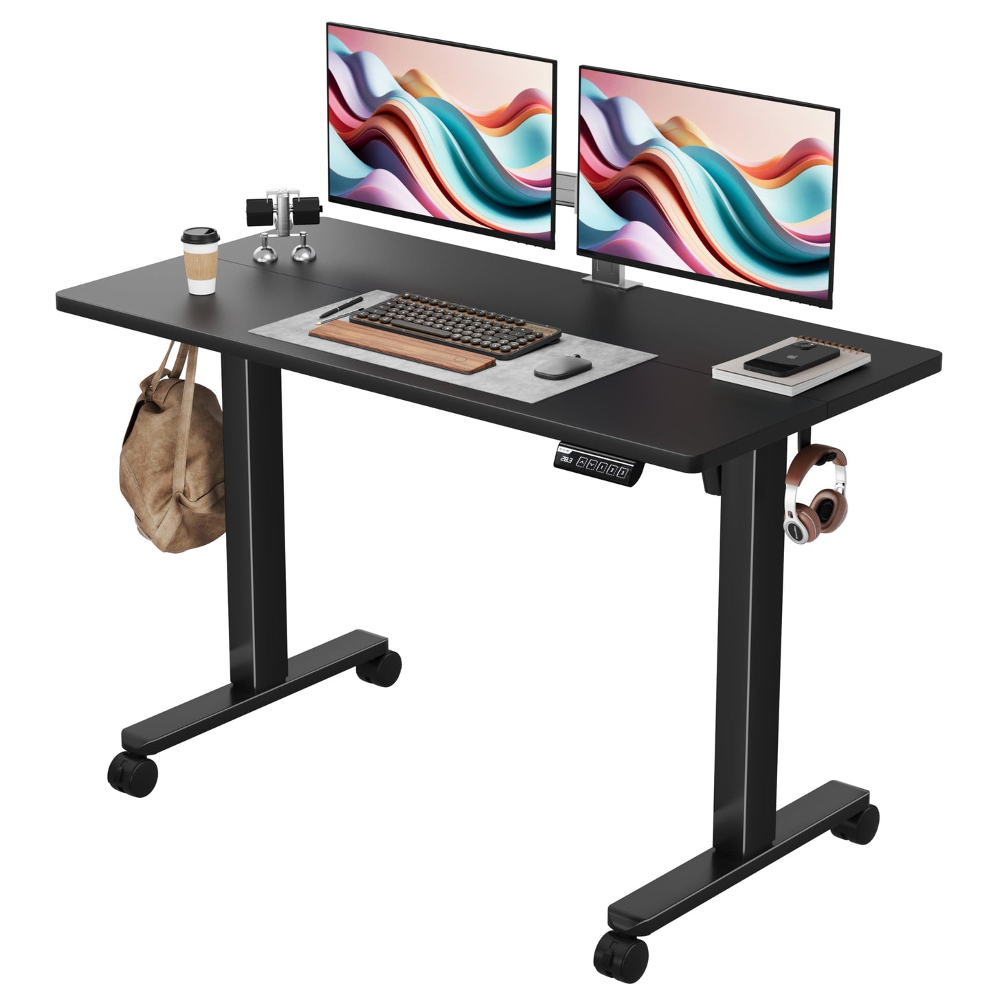 Monomi Electric Height Adjustable Standing Desk, 48x24 Inches, Ergonomic Home Office Sit/Stand Up Desks (Black Steel Frame/Black Top)