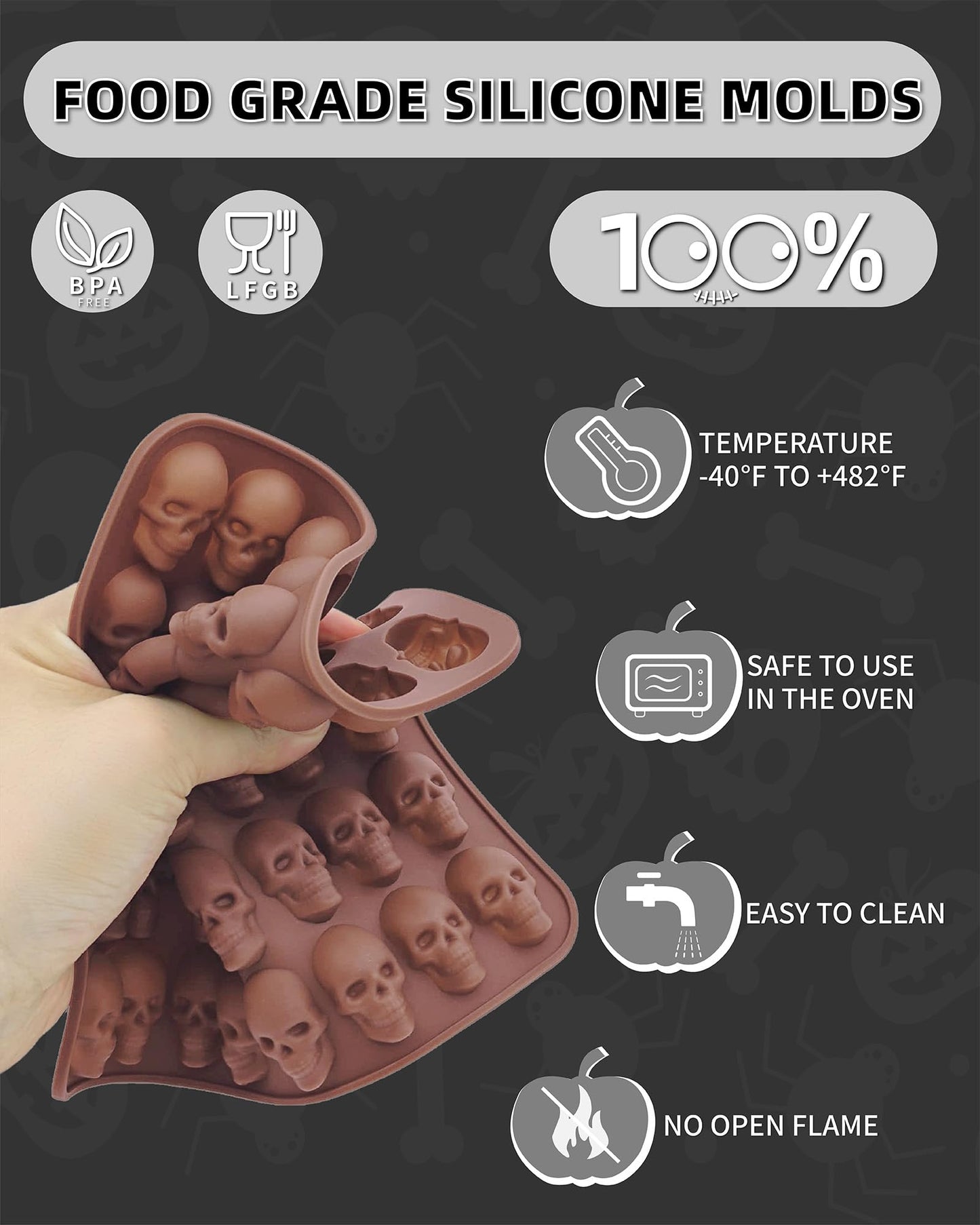 Gummy Skull Silicone Candy Molds, KKDINDAN 2 Pack Mini Skull Molds for Baking with 2 Droppers 1 Brush, 40 Cavity Non-Stick for Chocolate, Candy, Ice Cube, Jelly, Dog Treats, Resin Casting