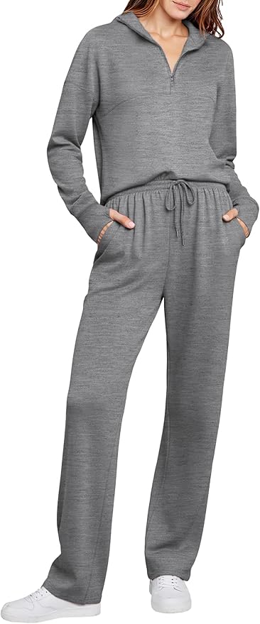 Totatuit Womens Sweatsuits 2 piece Set Lapel Half Zip Lightweight Sweatshirts and Wide Leg Pants Tracksuit Lounge Sets