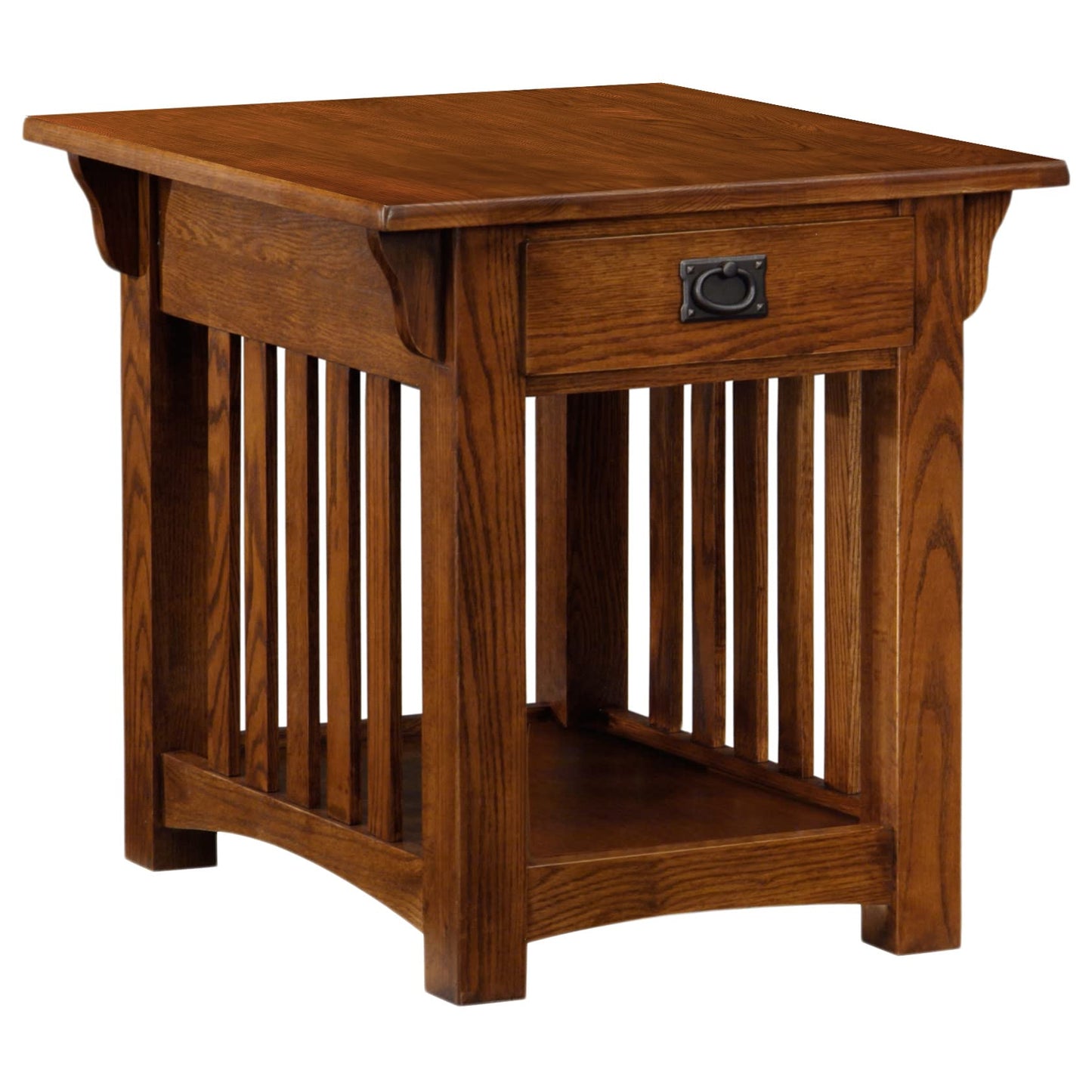 Leick Home Mission End Table, Solid Wood Construction, 1 Storage Drawer, Bottom Display Shelf, Slatted Sides, Easy-Assembly, Medium Oak, 25.0 in. W x 22.0 in. L x 23.0 In. H, 8207