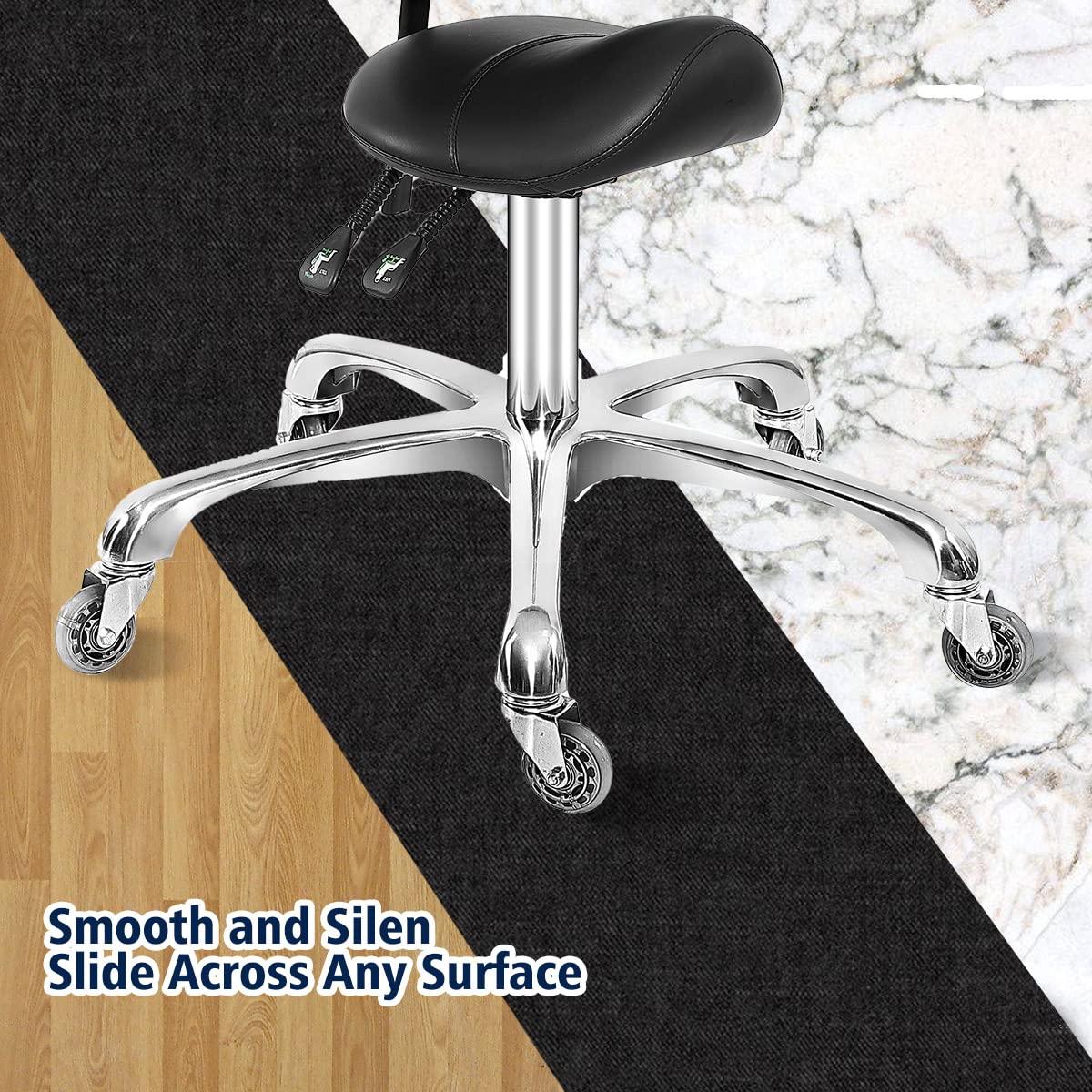 Saddle Stool Dental Hygienist Chair with Back Support, Rolling Esthetician Saddle Stool for Lash Salon Tattoo Shop Spa Dentist Clinic, Black, Adjustable Height 20-28 Inches, 100% Molded Foam Seat
