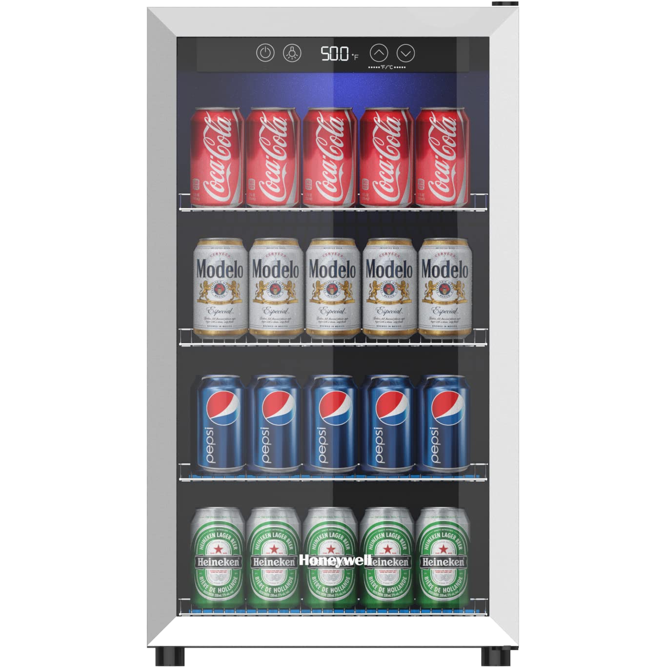Honeywell Beverage Refrigerator and Cooler, 115 Can Mini Fridge with Glass Door for Soda Beer or Wine for Office & Mind Reader SNACKCAR Supreme Snack organizer, 14 x 14.5 Round, Black