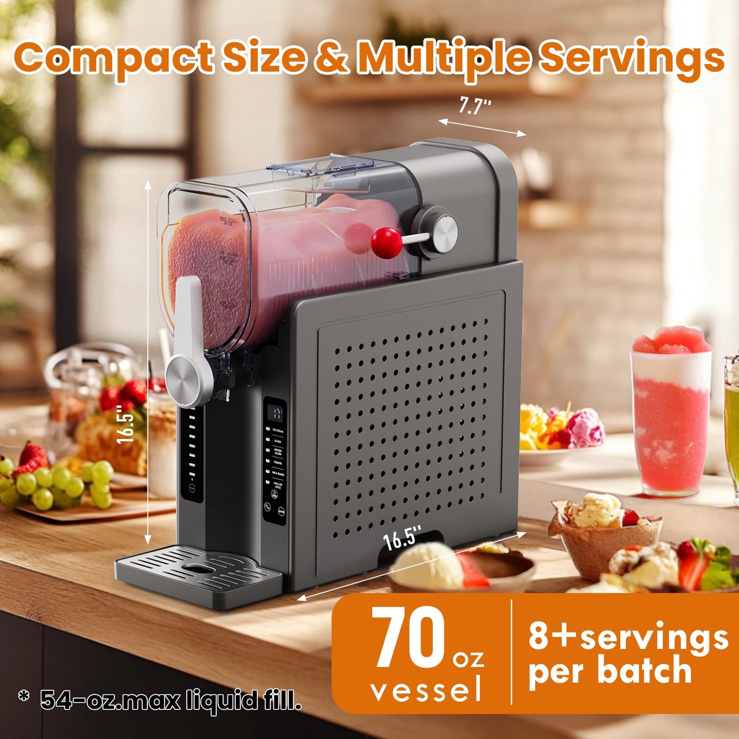 Slushie Machine No Ice Needed: Soft Serve Ice Cream Machine,Slushy Machine for Home with 6 Preset Programs, Quiet Operation, LED Display, Auto-Clean,Perfect for Milkshakes, Margarita Smoothie, Frappés