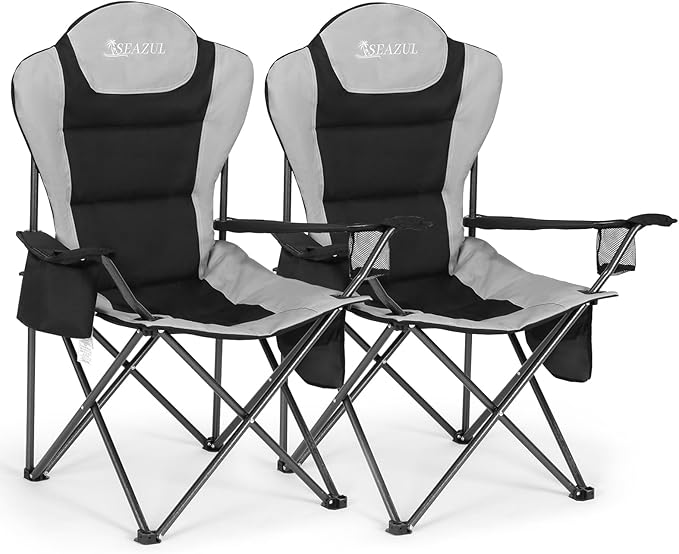 Camping Chairs for Adults, Heavy Duty Camping Chairs 2 Pack, Folding Chairs for Outside, Support 380 LBS, Portable Travel ...