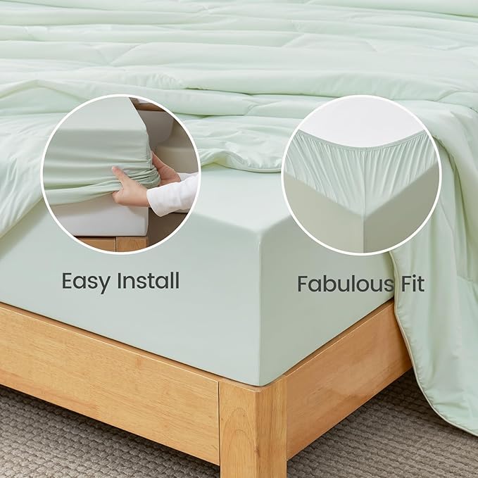 Cozy Bliss Premium Cooling Sheet Set Full Size, Q-Max>0.4, 3PCS No Flat Sheet with 2 Pillowcases, Breathable Fitted Sheet for Hot Sleepers & Night Sweats, Deep Pocket Up to 18 Inches, Light Mint Green