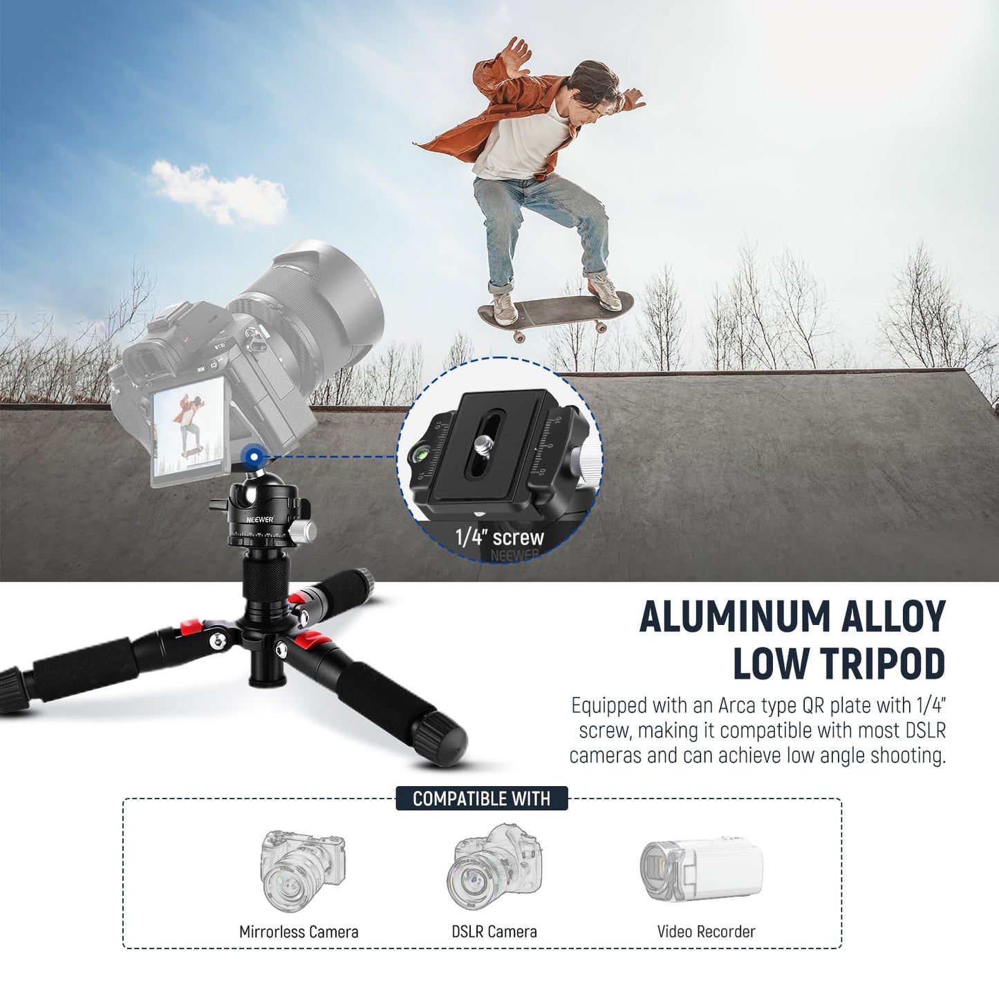 Neewer Mini Desk Camera Tripod With Cell Phone Holder Compatible With Iphone For Video Recording Filming, 20/50Cm Small Portable