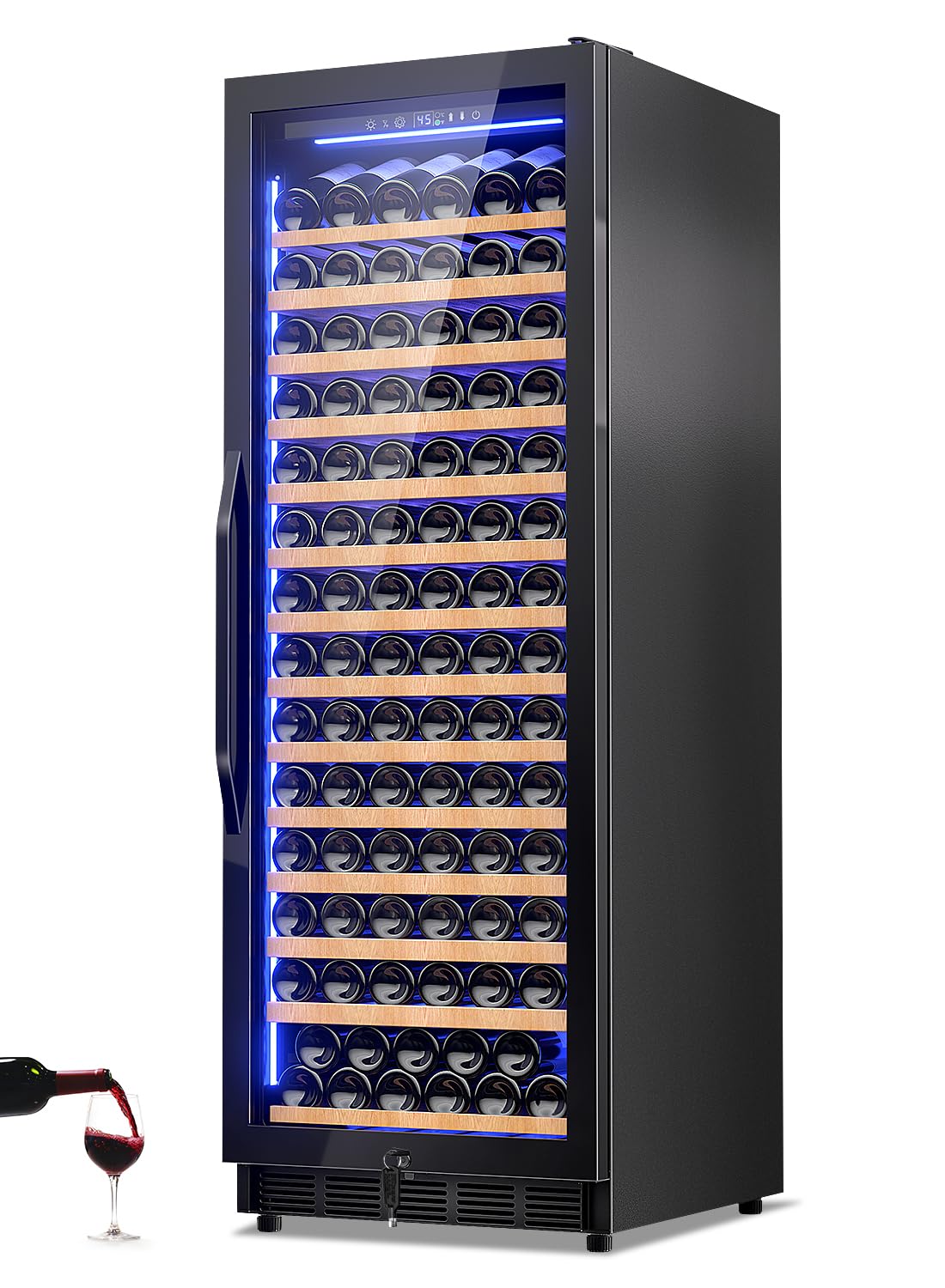 Velivi 24" Wine Cooler Refrigerator Black, 24 Inch Wide Large Capacity Freestanding/Built in Wine Fridge for 154 Bottles with Safety Lock, Professional Wine Cellar with Glass Door