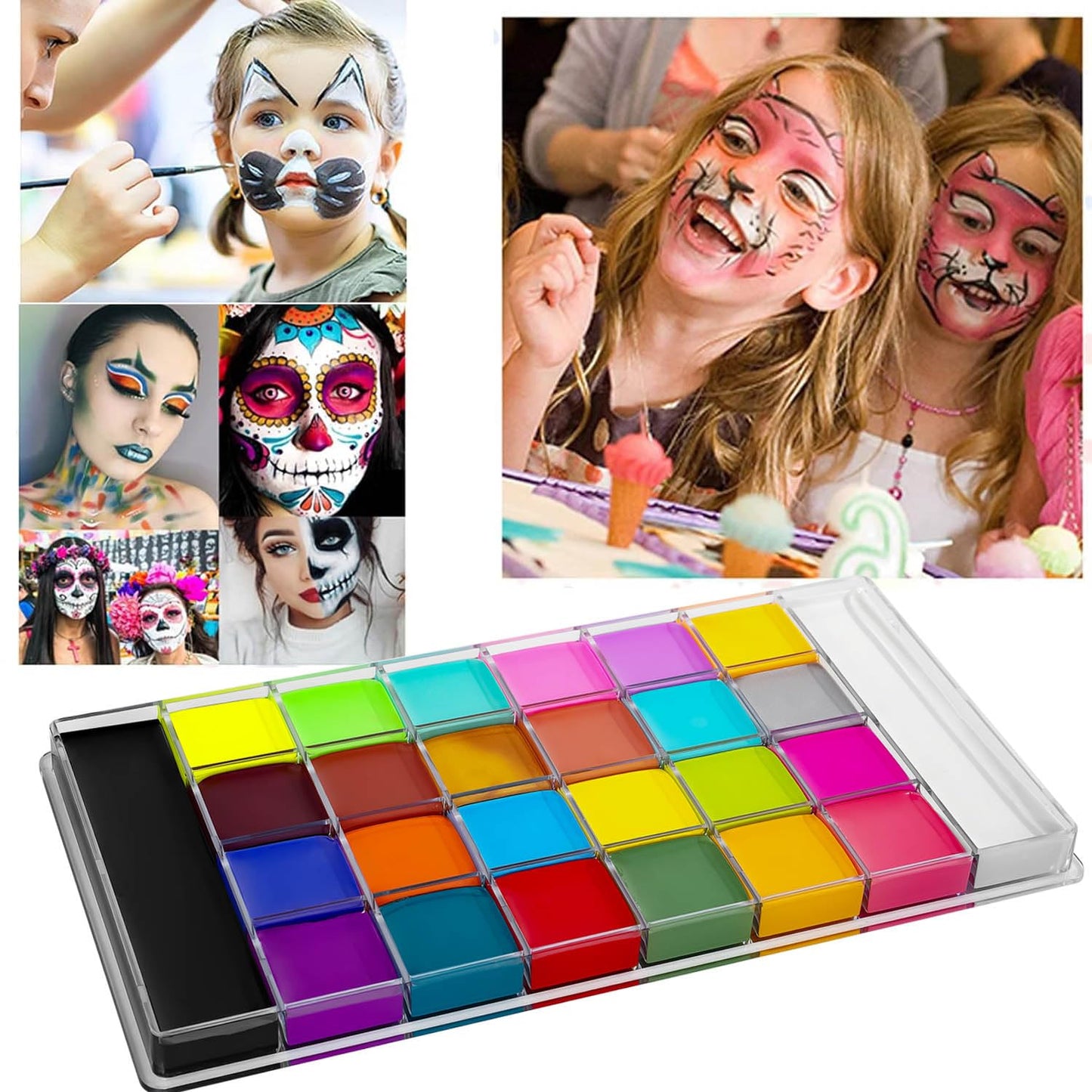 UNIFULL 26 Colors Professional Face Body Paint Kit, Oil Face & Body Paint Kit for Halloween,including 26 Colors Face Paint/Paint Stick/ Brushes/ Special Effects Sticker for Halloween/Fake Blood(Set 2)