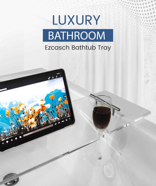 Ezcasch Acrylic Bathtub Tray Clear Bathtub Caddy Bath Tray Table for Tub Luxury Spa with Book and Wine Glass Holder Bathroom Accessories for Bathroom Decoration, Transparent 39.3inch