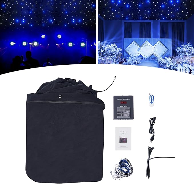 19.69FTx9.84FT LED Stage Backdrop Blue and White LED Starry Sky Backdrop Foldable DMX Control LED Star Curtain with Remote...
