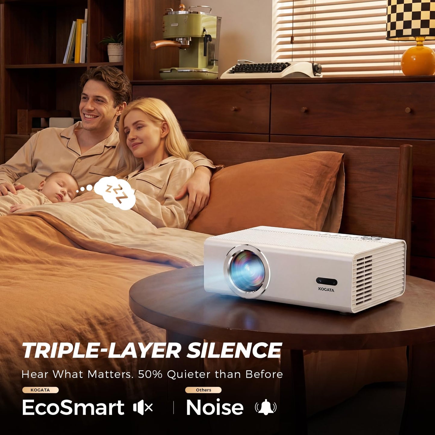 Smart Projector with WiFi and Bluetooth, Proyector-4K Support Official Licensed Apps, 2000 ANSI/AI Auto Focus/50W Dolby/HDR10+/Quiet, Kogata Portable Indoor/Outdoor Movie Projector Ceiling
