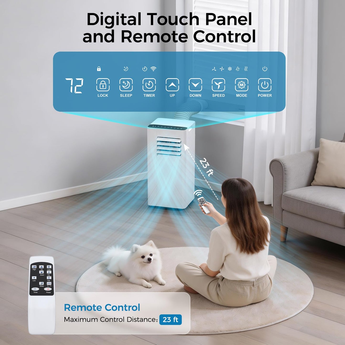 URBANITE 16000 BTU Portable Air Conditioner, Smart WiFi APP & Remote Control, 5-in-1 AC Unit Cools up to 650 Sq.Ft, 45dB Ultra Quiet Dehumidifier/Fan/Sleep Mode, Easy Installation for Bedroom & Office