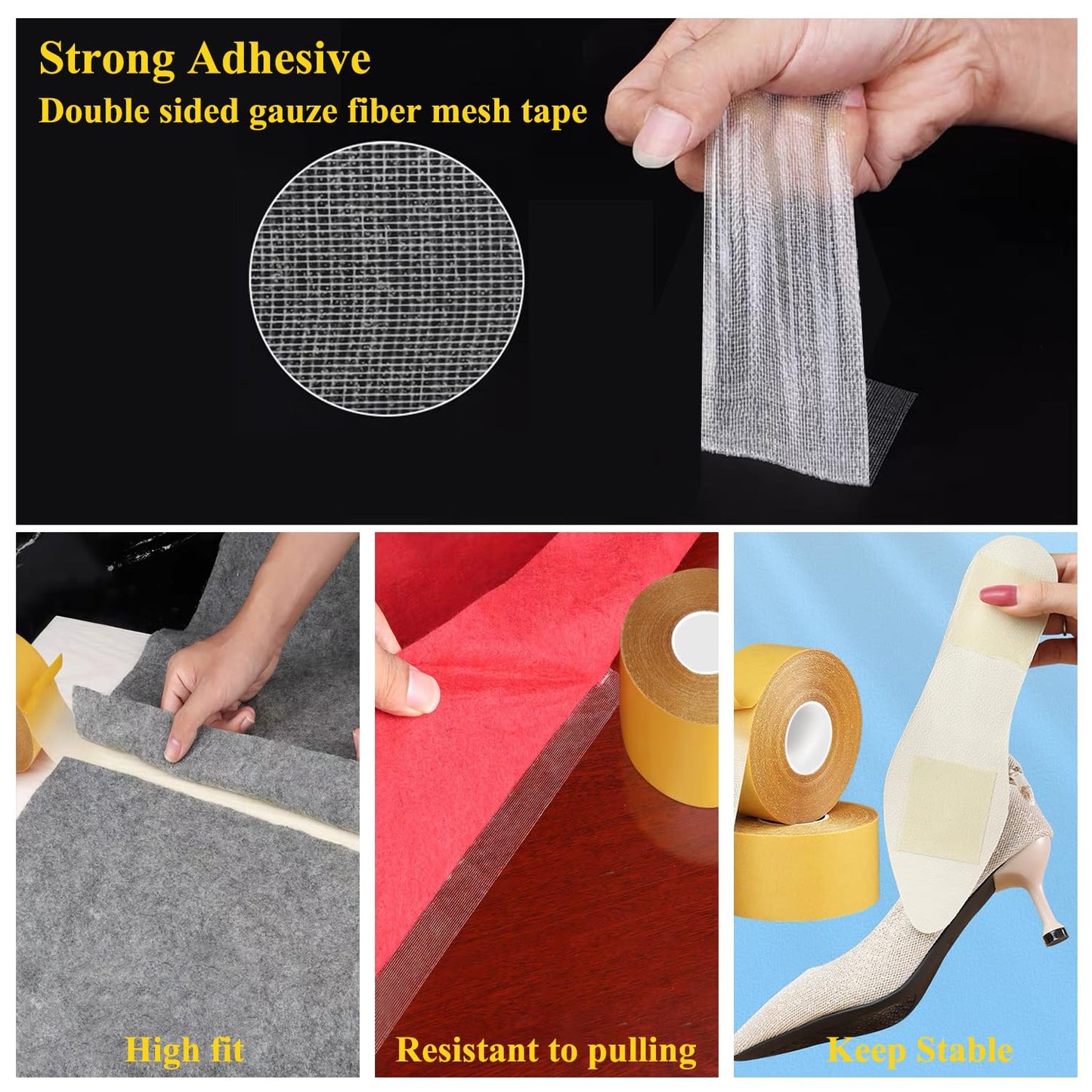 Thin Double Sided Fabric Tape Heavy Duty, 1" x 66 FT,Strong Double Sided Tape for Clothes,Crafts,Walls and Woodworker,No Glue Residue High Stickness Mounting Tape