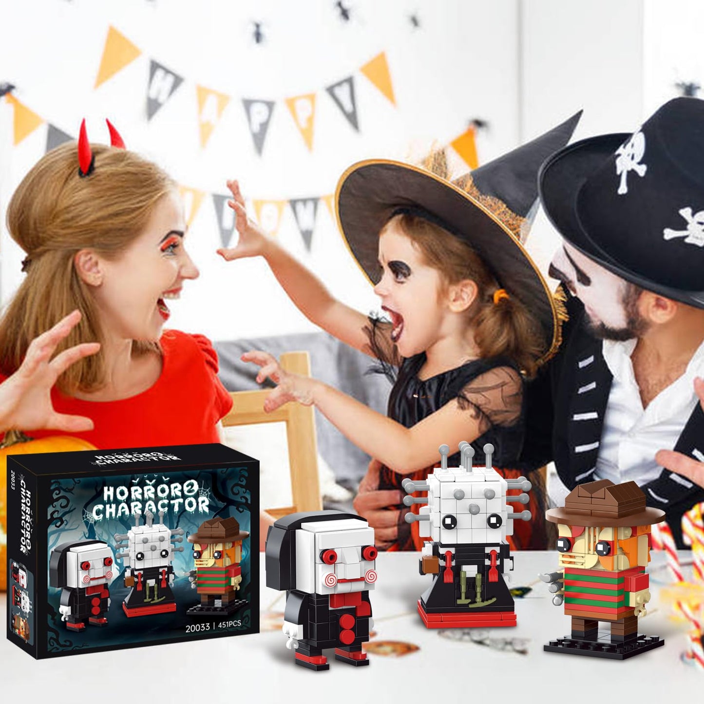 Halloween Action Figure Building Set Compatible with Lego for Adults,Pinhead,Freddy,Billy Horror Present for Fan,Home Decor,for Kids Toys 451 pcs