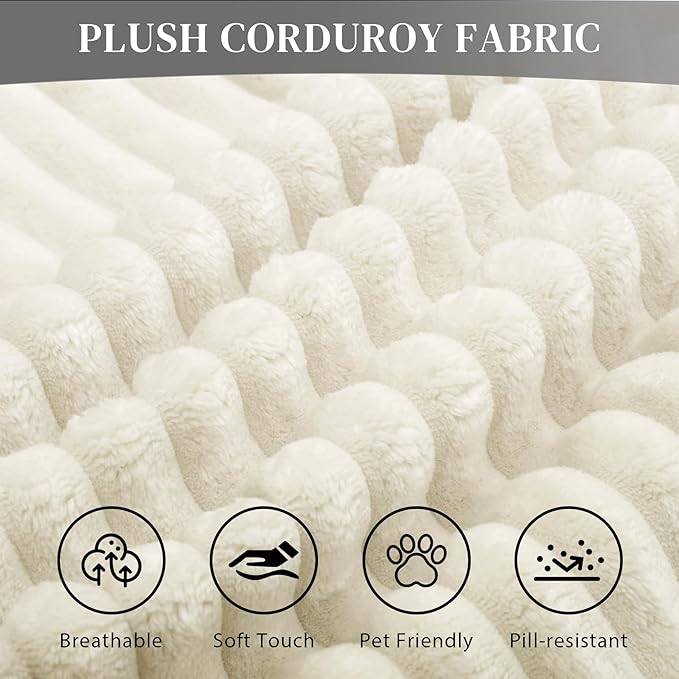 HYJT-H&K Modular Sectional Sofa Cloud Sectional Couch, 107" Comfy Fluffy L Shaped White Couches for Living Room, Deep Seat Memory Foam Plush Corduroy Boneless Couch Sectionals Left Facing Chaise Sofa