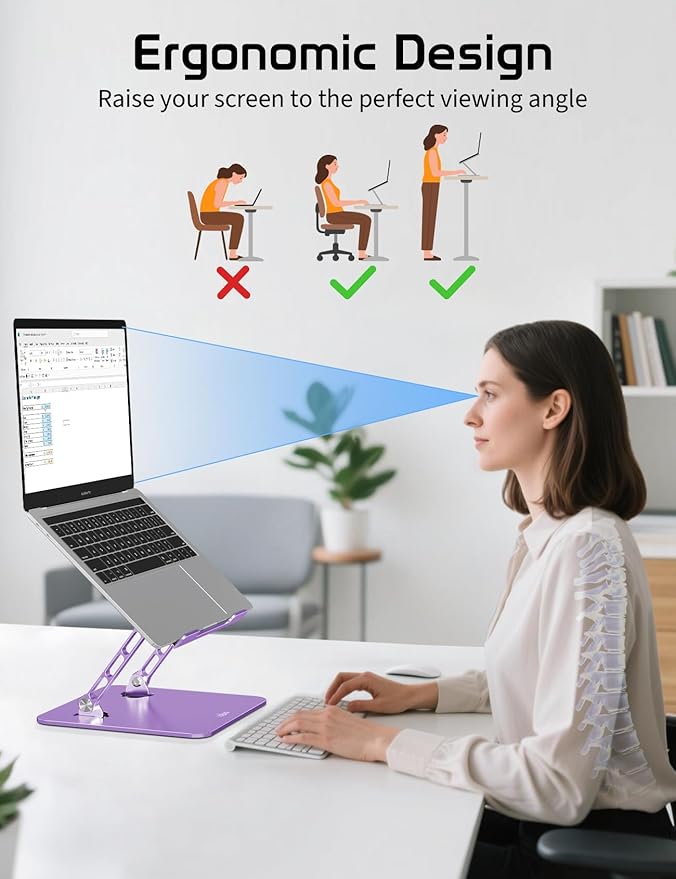 Axbima Aluminum Laptop Stand for Desk – Adjustable Ergonomic Laptop Riser, Foldable & Portable Holder Fit for MacBook & 10"-16" Laptops for Office, Home & Travel,Purple