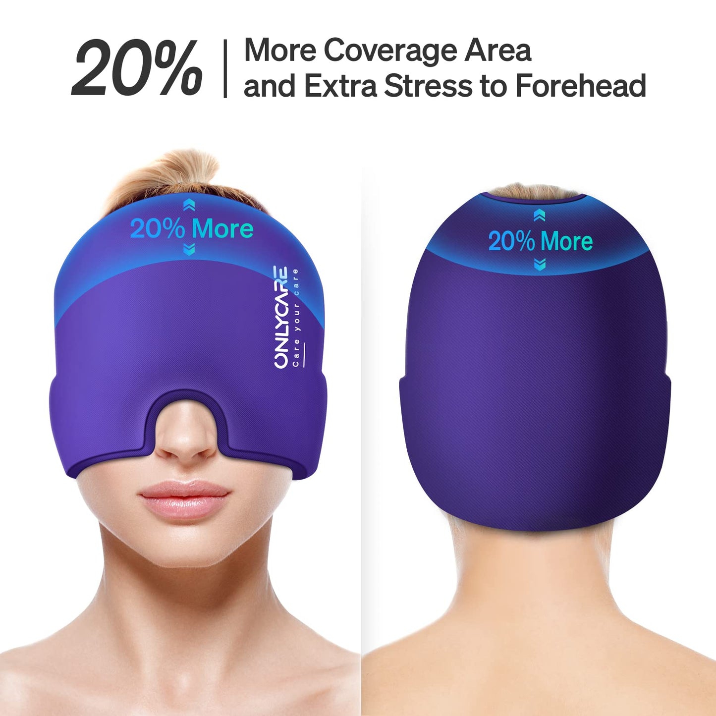 ONLYCARE Migraine Relief Cap, Soothing Headache Hat, Upgraded Odorless Gel Ice Head Wrap, Hot and Cold Therapy, Headache Ice Pack for Tension and Stress(Purple)