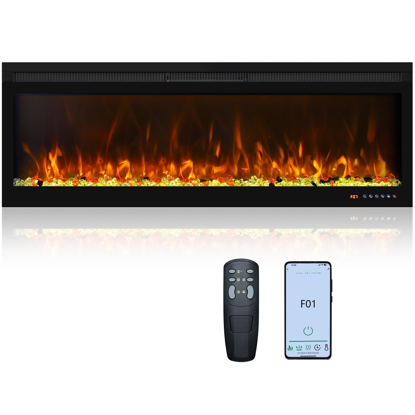 Oxhark Flame 50 Inch Smart Electric Fireplace Insert with Heater, Recessed or Wall Mounted, Remote and App Control, 9H Timer, Adjustable Realistic Flame Effects, 1500W Heater
