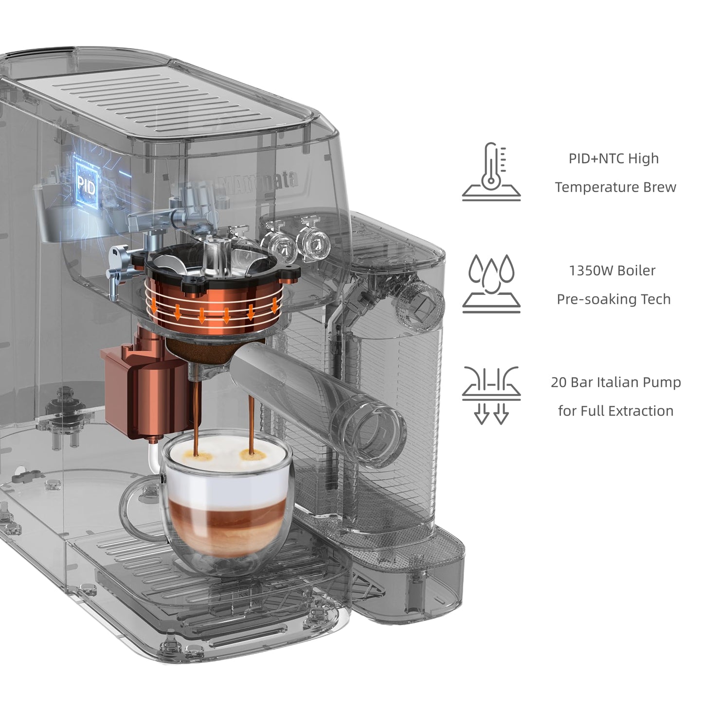 MAttinata CM1632 Cappuccino Machine 20 Bar, Professional Espresso Machines Coffee Maker for Home with Automatic Milk Frothering System, Barista Compact Latte Maker for Coffee Lovers, Stainless Steel