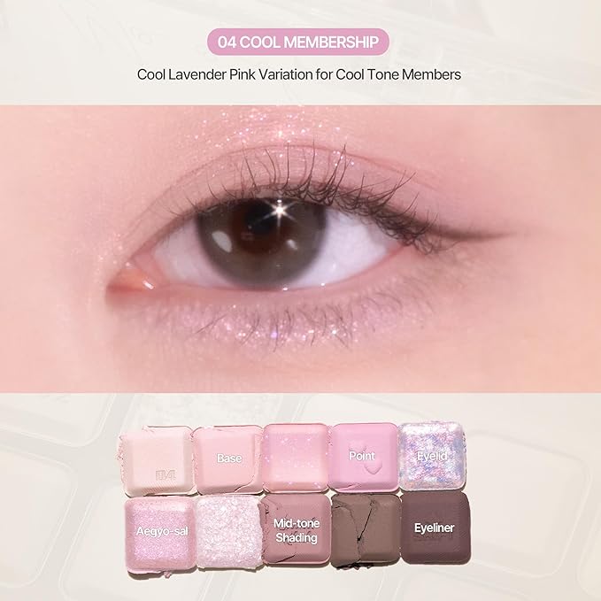 lilybyred Mood Keyboard | 10-Shade Korean Eyeshadow Palette, Highly Pigmented, Matte, Shimmer & Jelly Glitter, Smooth. Blendable, Long-Lasting, Dome-Shaped Design, 0.37 oz. (04 Cool Membership)