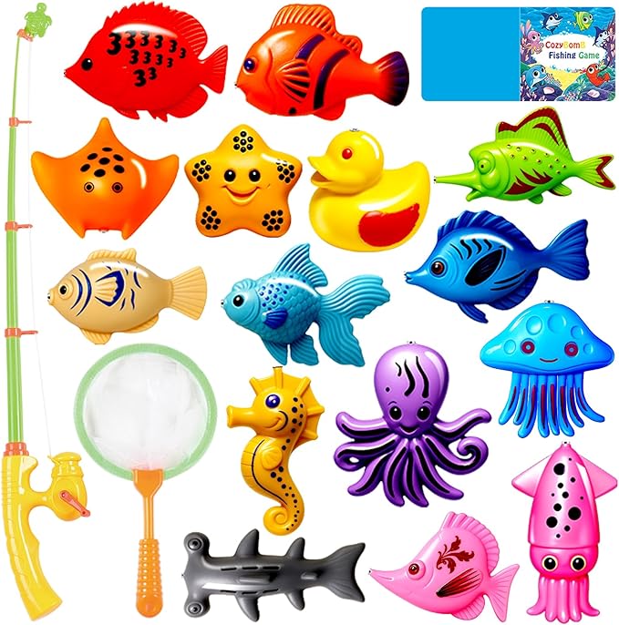 CozyBomB™ Magnetic Fishing Toys Game Set for Kids | Water Table Bathtub Kiddie Pool Party Pole Rod Net, Outdoor Plastic Fl...