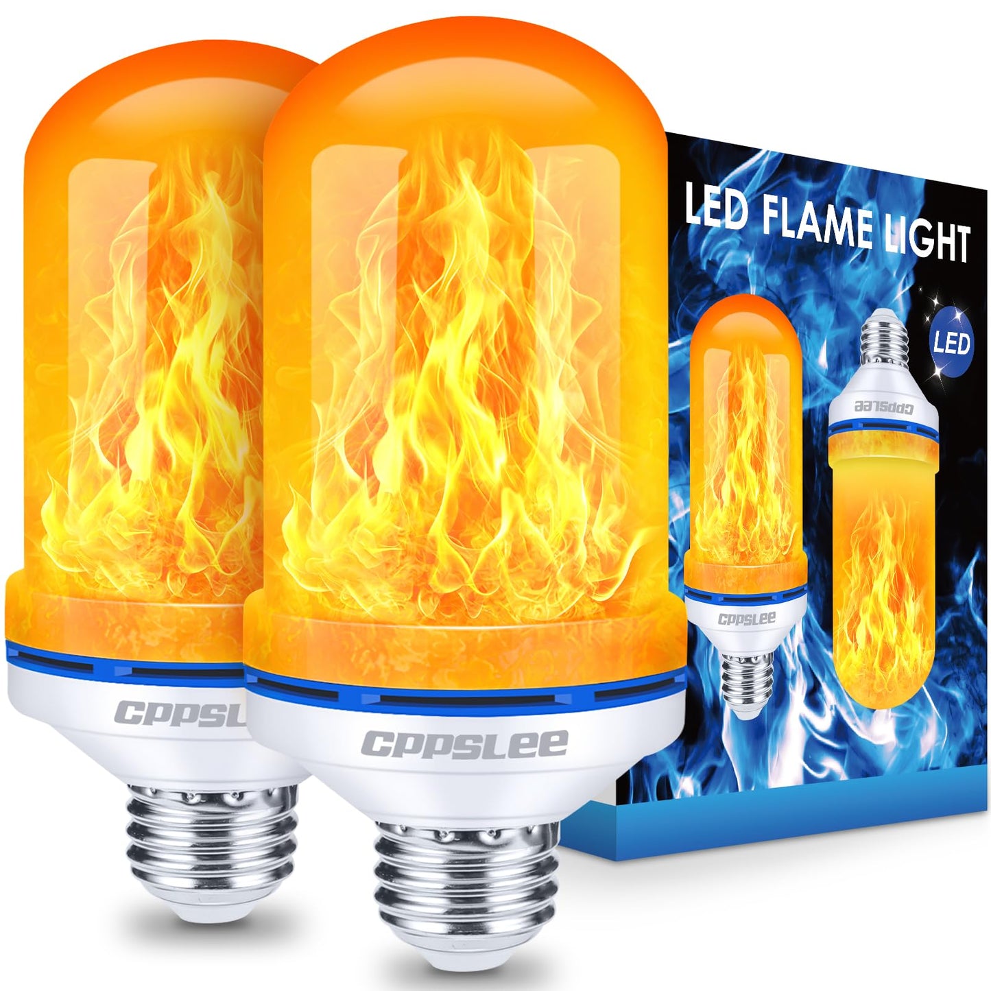 CPPSLEE Upgraded LED Flame Light Bulbs, 4 Modes Flickering Light Bulbs, E26 Base Fire Flame Bulb for Christmas Decorations Outdoor, Halloween Lights Patio Indoor Home Decor (Yellow, 2 Pack)