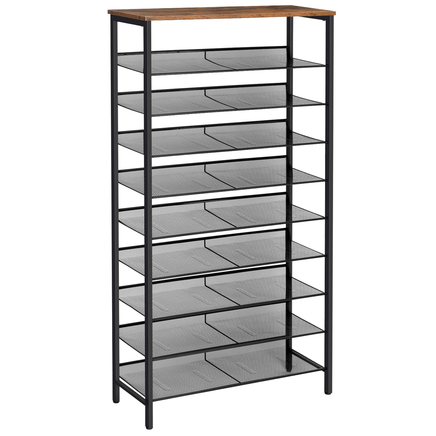 HOOBRO 10-Tier Shoe Rack, 29.5"L Shoe Shelf, Large Capacity Shoe Storage Organizer for 27+ Pairs of Shoes, Front Door Entrance, Entryway, Hallway, Closet, Space Saver, Rustic Brown and Black BF110XJ01