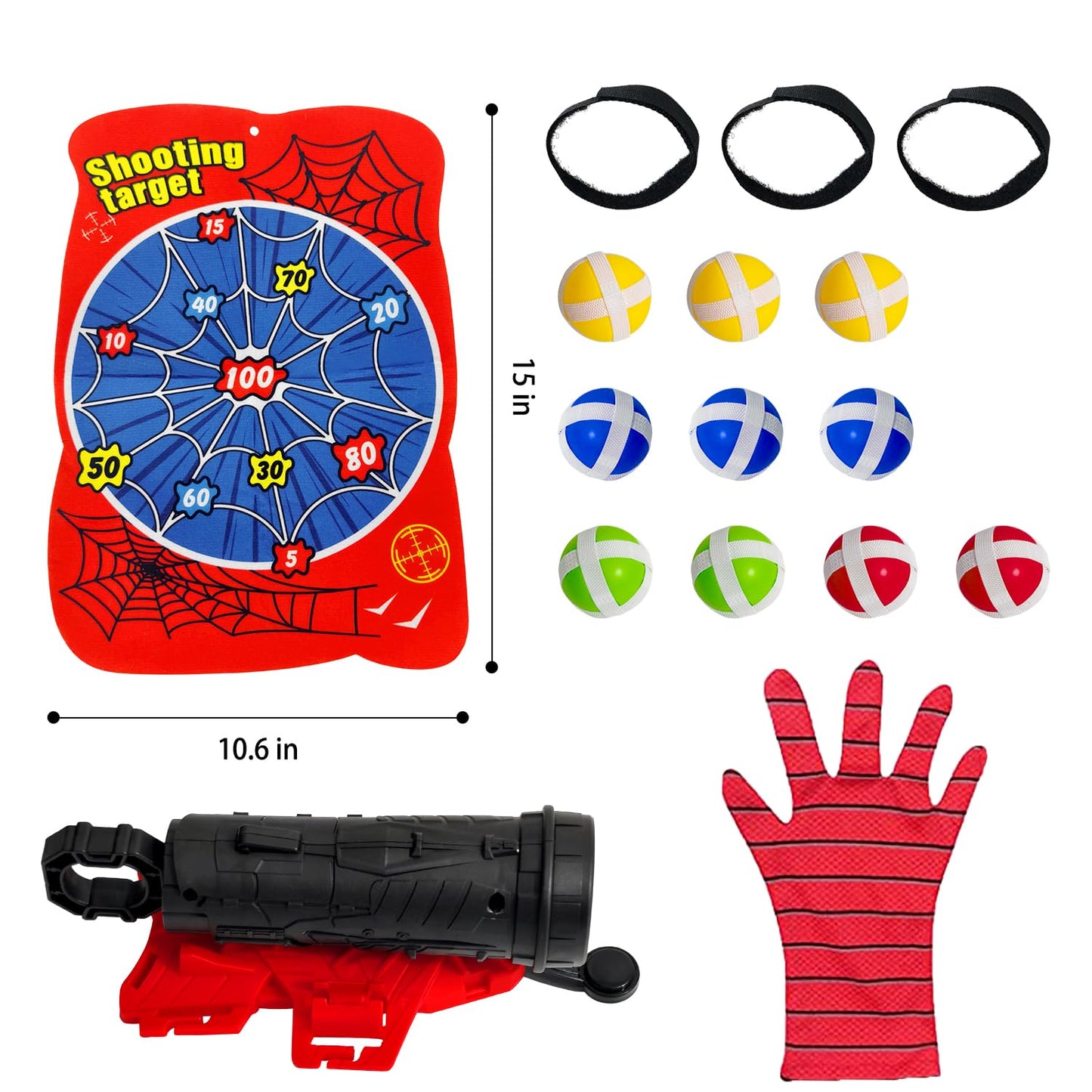 Dart Board for Kids, Spider Dartboards with 10 Velcro Sticky Balls and 1 Web Shooter, Spidy Indoor Outdoor Sport Fun Party Play Game Toys Birthday Gifts for 3-12 Years Old Boys and Girls