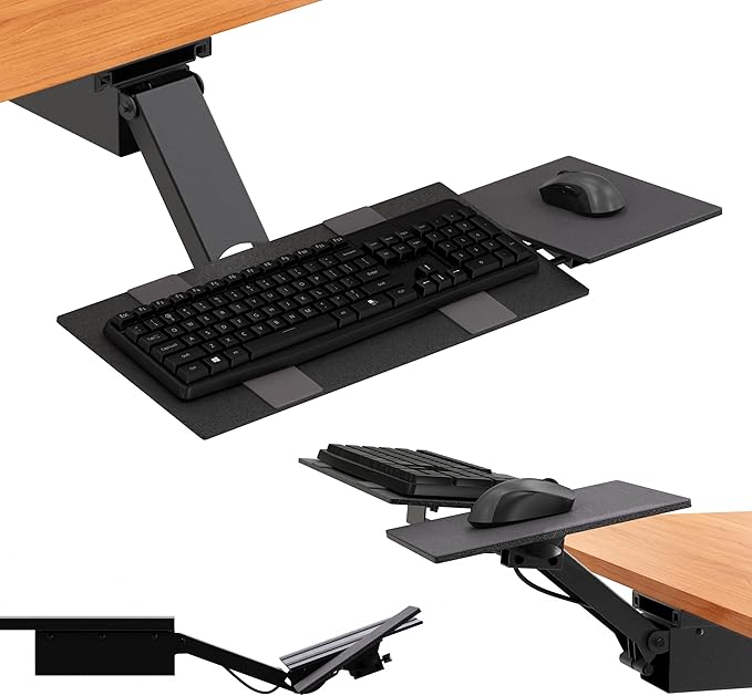 Uncaged Ergonomics KT2-b Under-Desk Adjustable Height & Angle Sit to Stand Up Keyboard Tray with negative tilt Best standi...