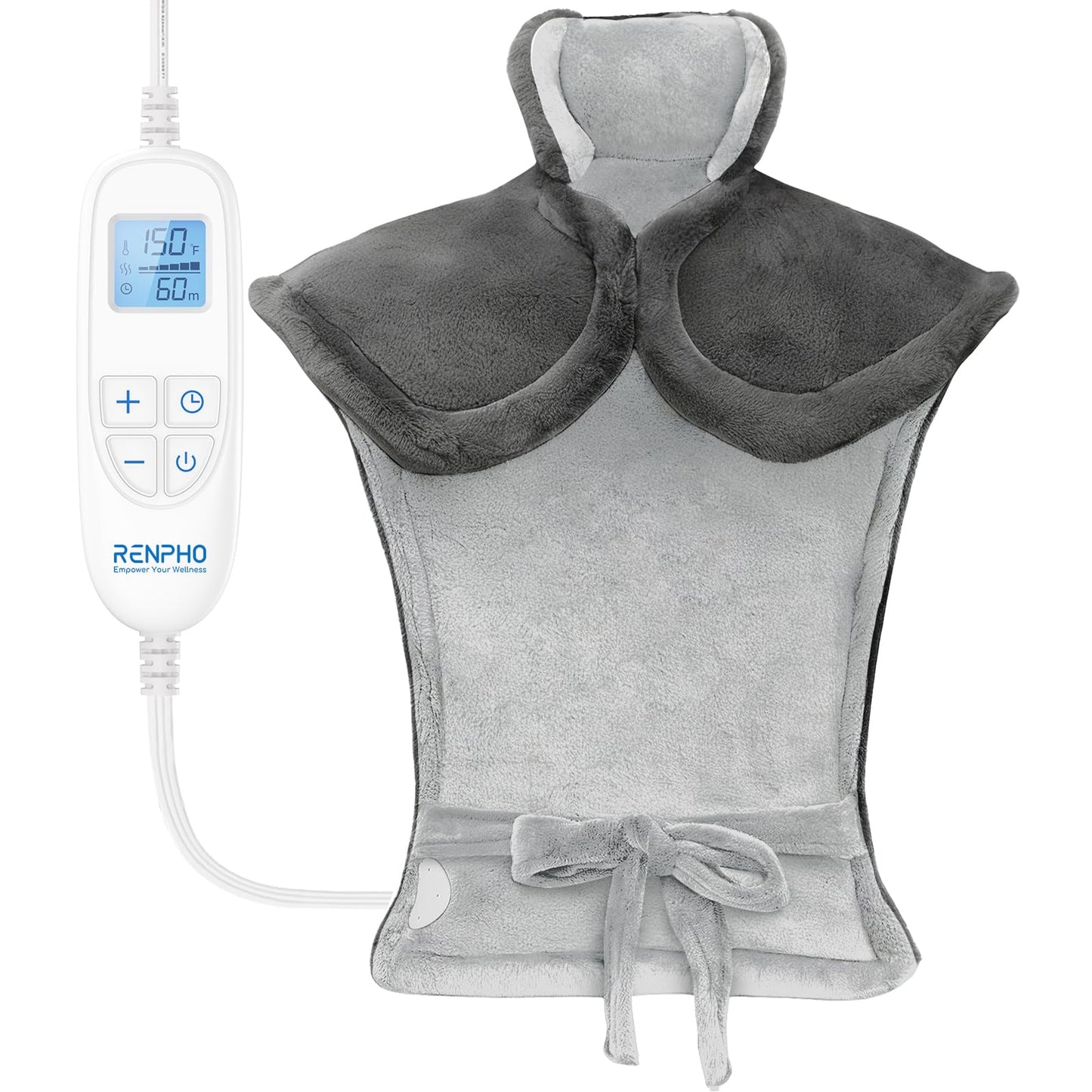 RENPHO Heating Pad for Back, Valentines Day Gifts & Birthday Gifts for Her Him Women Men, Neck and Shoulder Heat Pad for Pain Relief, Hsa Store Eligible Items, ETL Certified, 24"x33", Grey White