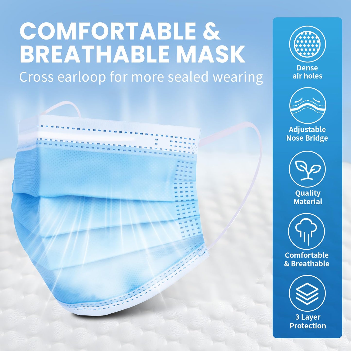 Borje Blue Disposable Face Mask 100 Pcs Blue Face Masks 3 Ply Protection Masks