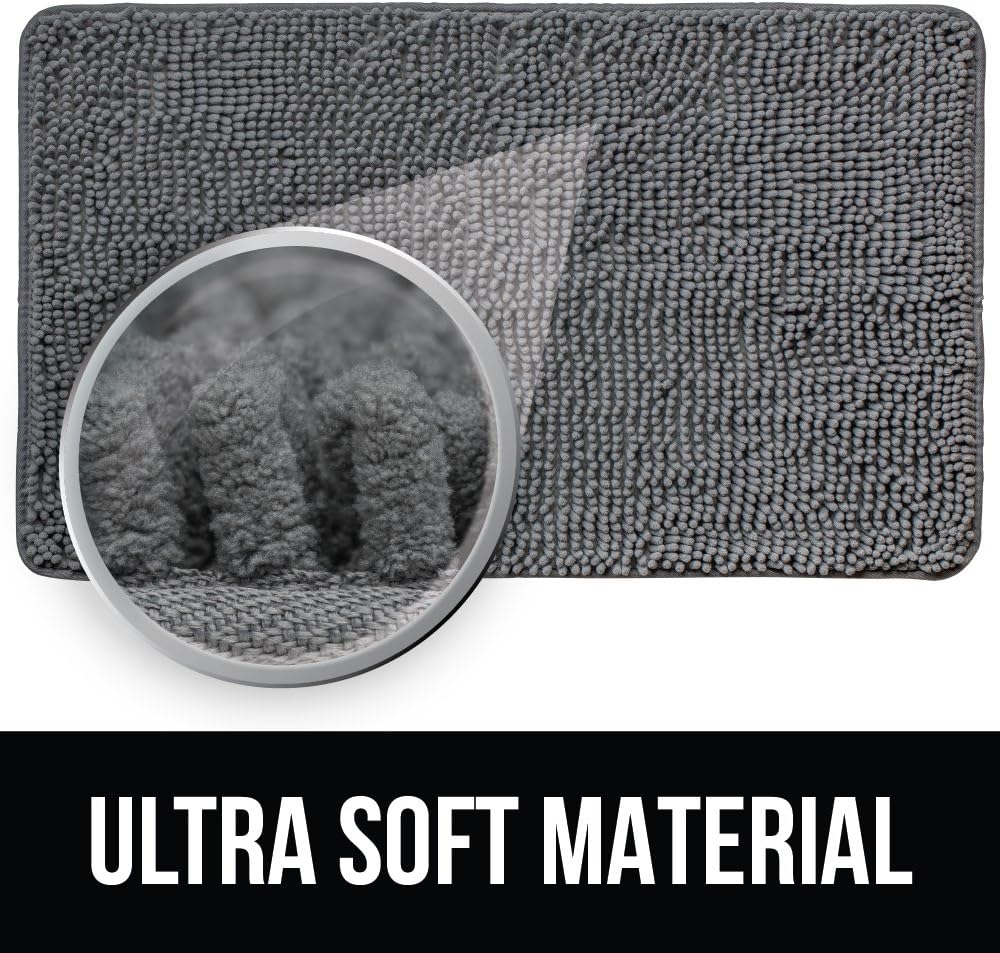 KANGAROO Bathroom Rugs, Chenille Soft Absorbent Bath Rug, Shaggy Shower Mat, Quick Dry Machine Wash Bathmat, Plush Carpet Mats for Tub, Bathtub and Room Home Decor Accessories, 24x17, Gray
