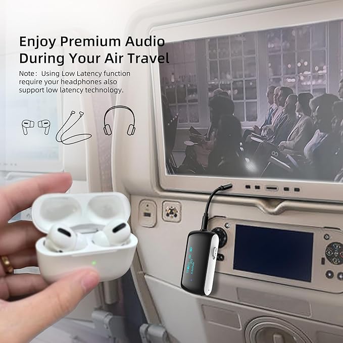 Bluetooth Transmitter Receiver for 2 AirPods/Headphones, Flight Bluetooth 5.2 Adapter for Airplane, TV, and Gym with a 3.5mm Audio Jack, Wireless BT Receiver with Mic for Car/Home Stereo