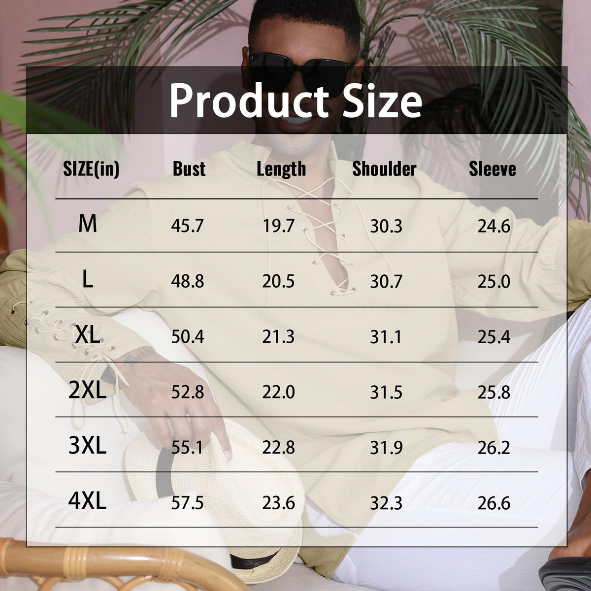 Men's Cotton Linen Shirt Drawstring Arm Banded Tops Medieval Viking Pirate Renaissance Halloween Costume KHAKI M