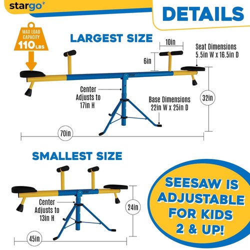 Stargo Swivel Teeter Totter Indoor for Toddlers Age 2-5, 360 Seesaw Frame Expands for Kids Outdoors for Ages 4 5 6 7 8 9 10, Outside Toys Playground Equipment