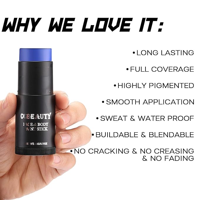 CCbeauty Blue Face Paint Stick,Face Painting Kit,Non Toxic SFX Makeup For Avatar Corpse Bride Halloween Costume Cosplay,Professional Body Paint Kit,Full Coverage Painting Foundation With Makeup Sponge