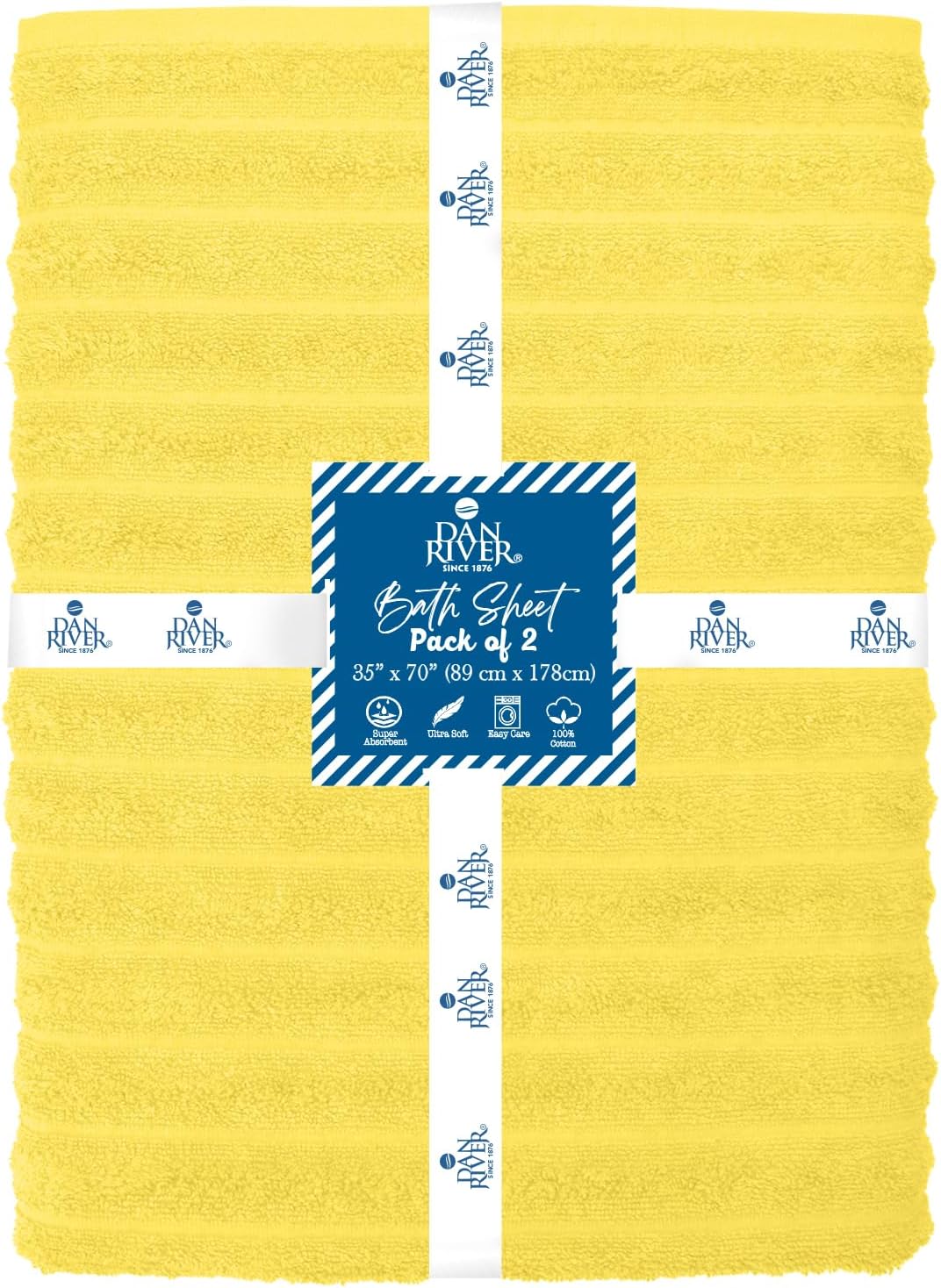 DAN RIVER Pack of 2 Bath Sheet 35x70 Inches, Ribbed Large Bath Towels Oversized for Adults, Soft and Absorbent Hotel Towels - Yellow