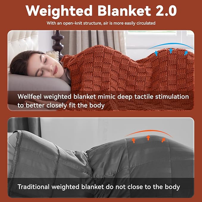 Knitted Weighted Blanket Adult, No Beads Heavy Blanket 60” x 80'' 12lbs, Breathable Chunky Knit Blanket, Cooling Weighted Blanket for Hot Sleepers, Christmas Home Decor (Orange)