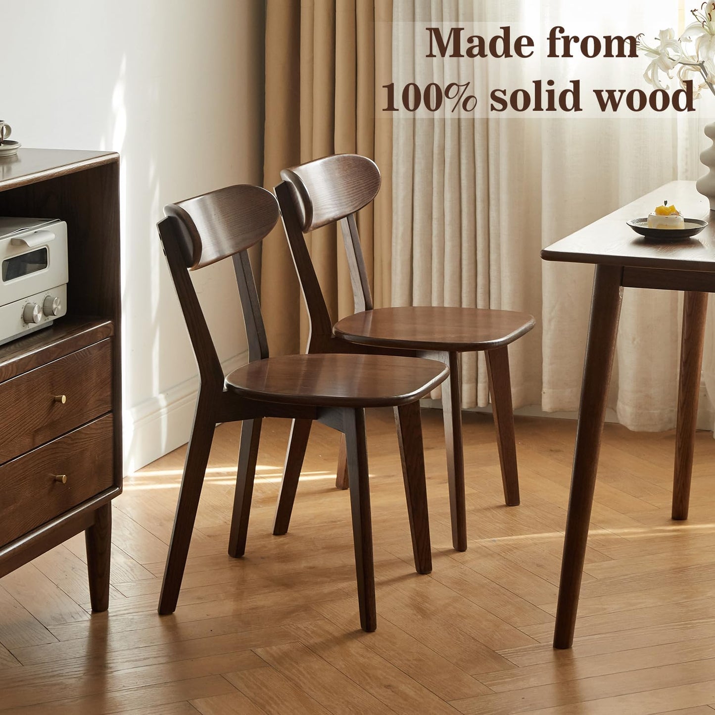 Vadisun Oak Dining Chairs, Kitchen Chairs, 100% Solid Wood Modern Dinner Chair with Curved Backrest, Dining Room Chair for Kitchen, Living Room, Dining Room (1PK, Walnut)